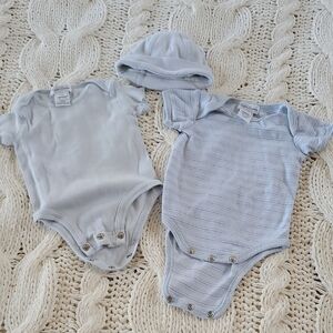 Ralp Lauren Blue Baby Boy Bodysuit Set With Cap 0-3 Months‎